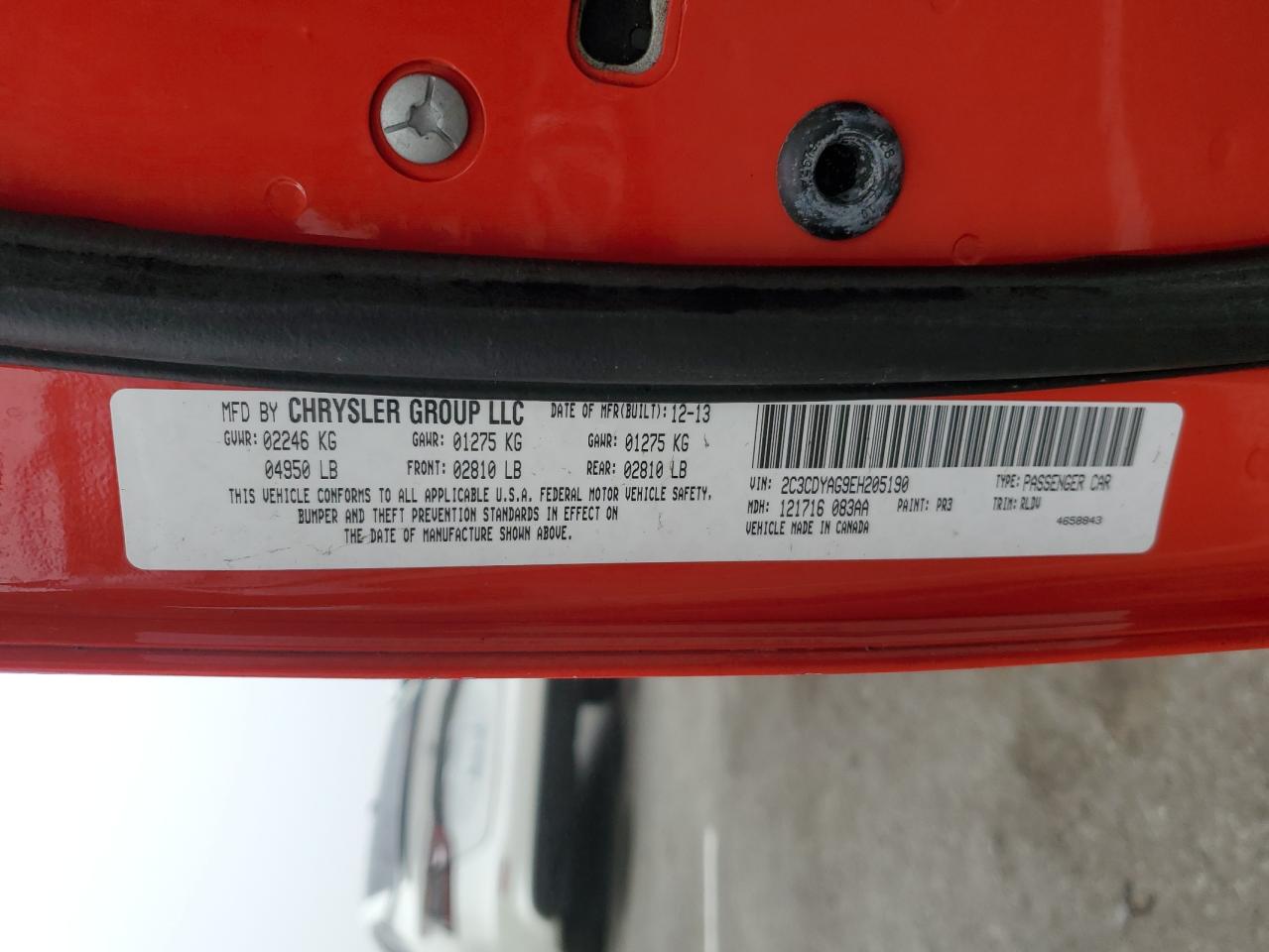 2014 Dodge Challenger Sxt VIN: 2C3CDYAG9EH205190 Lot: 85325395