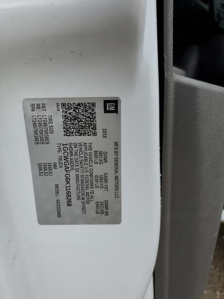 2019 Chevrolet Express G2500 VIN: 1GCWGAFG6K1168268 Lot: 85524285