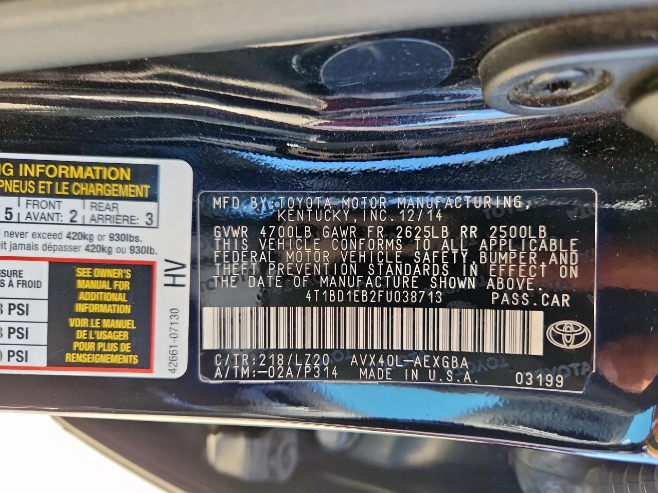 2015 Toyota Avalon Hybrid VIN: 4T1BD1EB2FU038713 Lot: 85908705