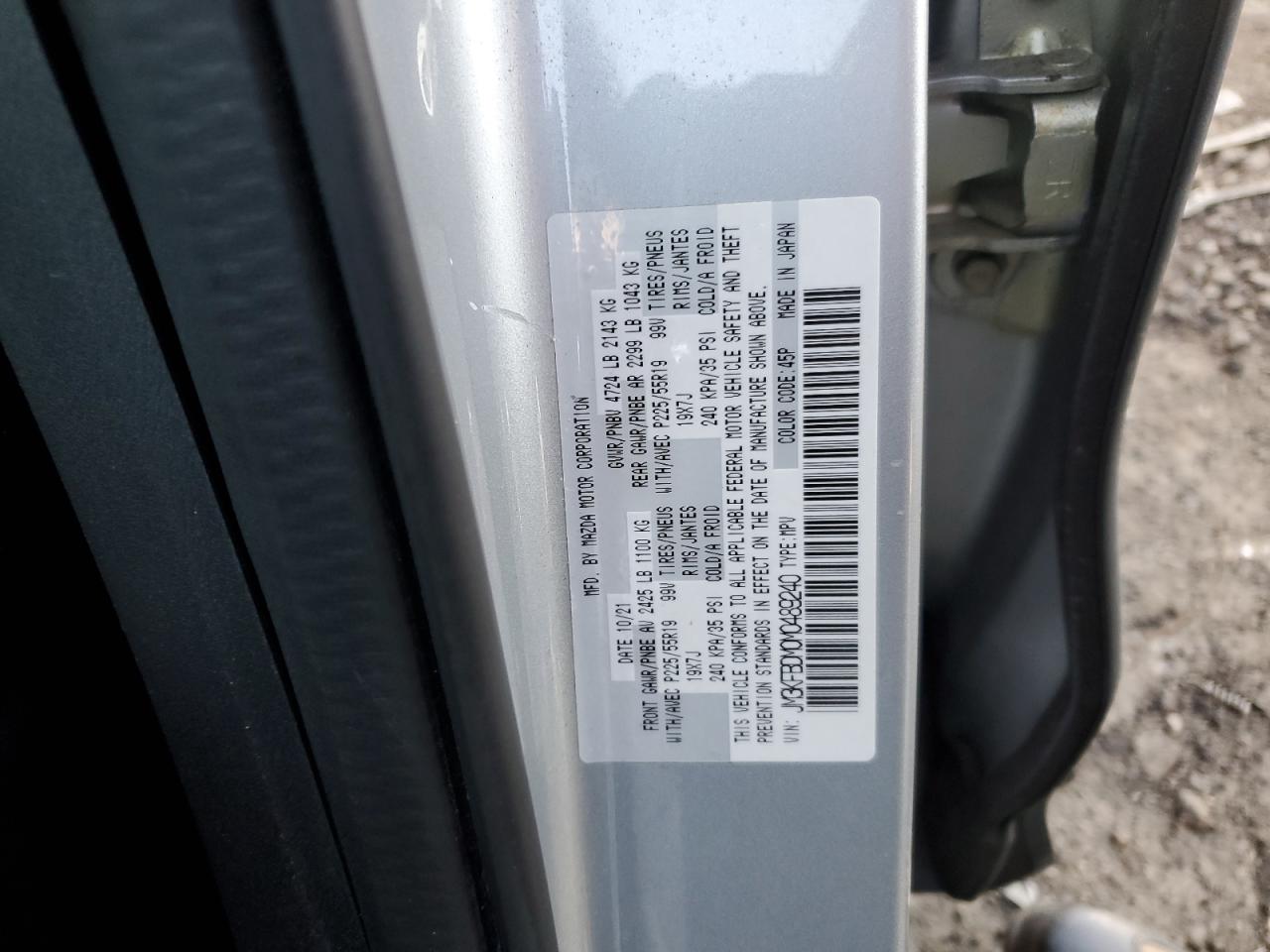 2021 Mazda Cx-5 Grand Touring VIN: JM3KFBDM0M0489240 Lot: 85942645