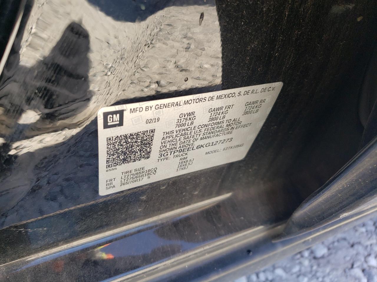2019 GMC Sierra K1500 At4 VIN: 3GTP9EEL6KG127273 Lot: 86159945