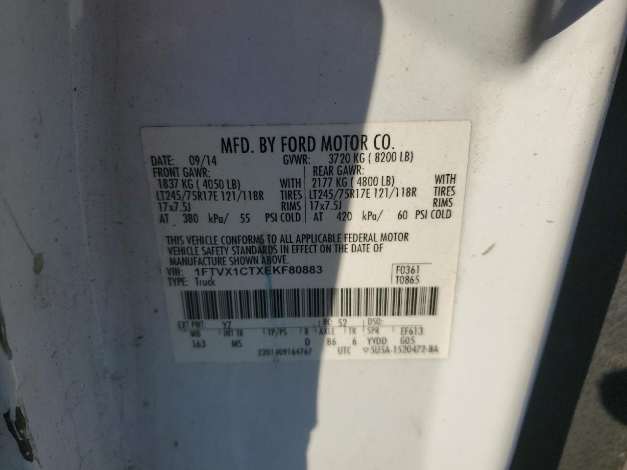 2014 Ford F150 Super Cab VIN: 1FTVX1CTXEKF80883 Lot: 85703635