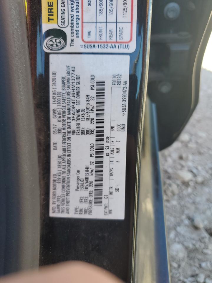 2017 Ford Fiesta S VIN: 3FADP4TJ6HM137743 Lot: 85821455