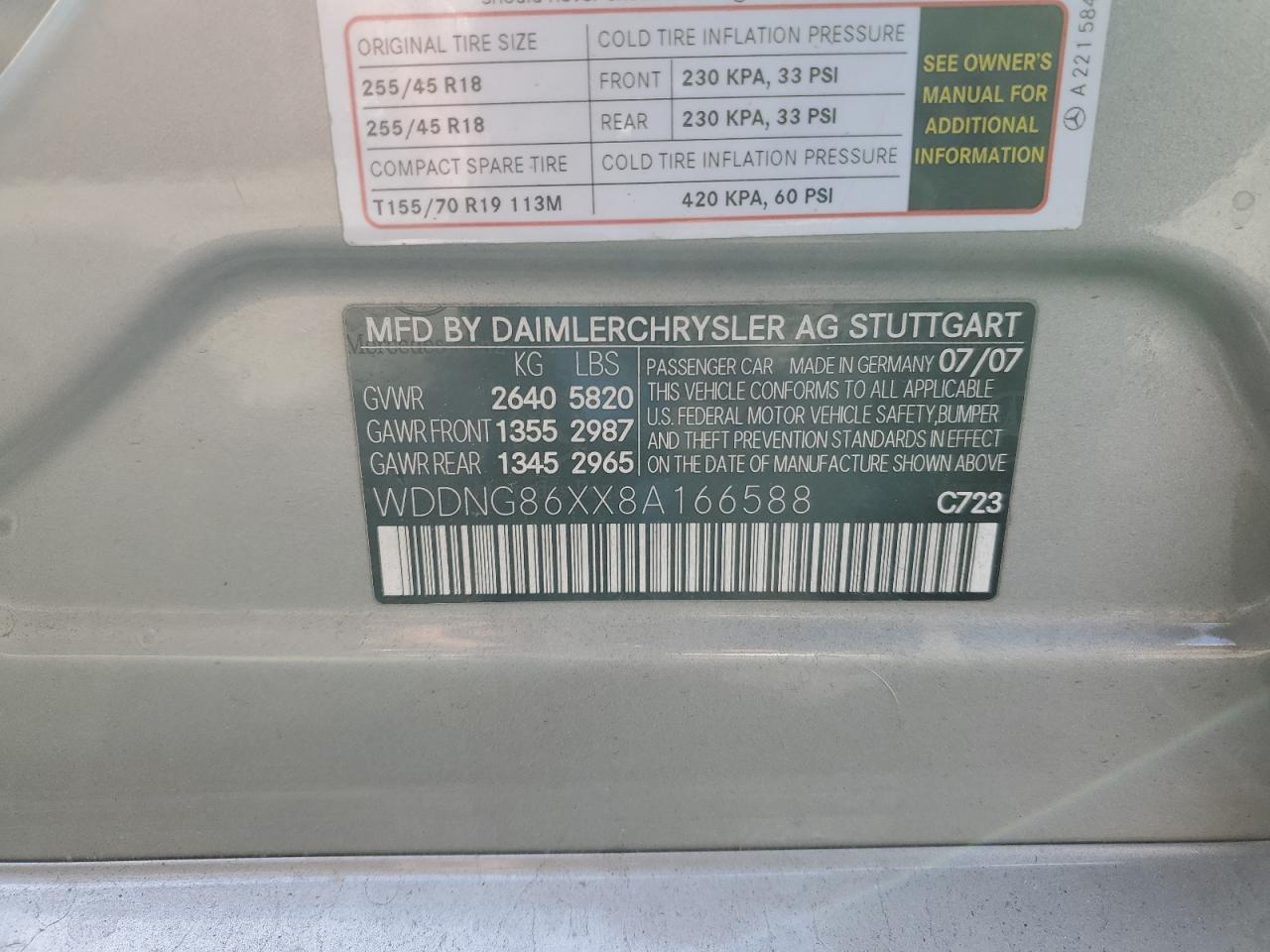 2008 Mercedes-Benz S 550 4Matic VIN: WDDNG86XX8A166588 Lot: 85414925