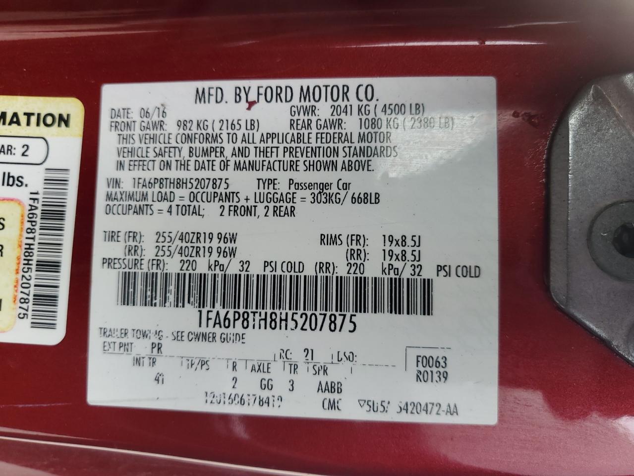 2017 Ford Mustang VIN: 1FA6P8TH8H5207875 Lot: 82767205