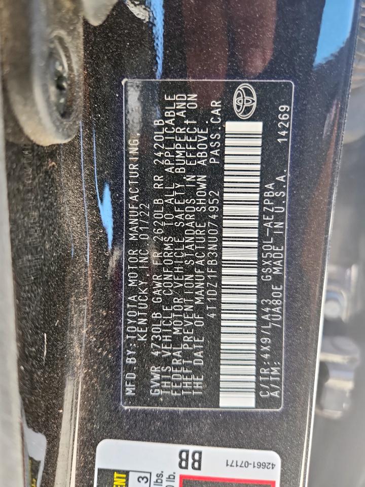 2022 Toyota Avalon Limited VIN: 4T1DZ1FB3NU074952 Lot: 82403785