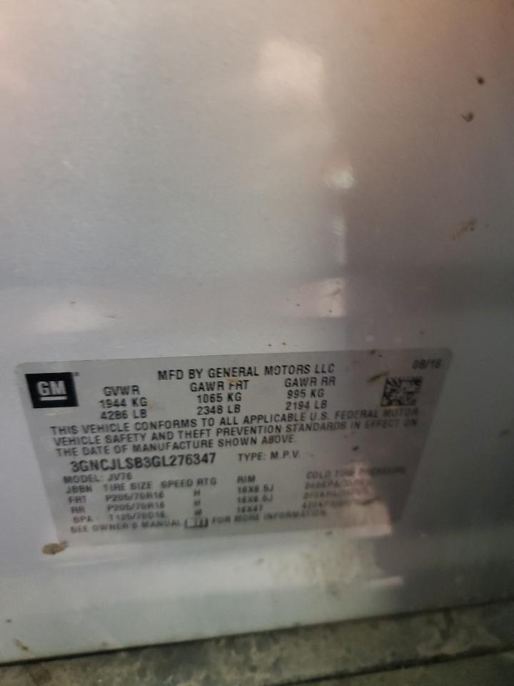 2016 Chevrolet Trax 1Lt VIN: 3GNCJLSB3GL276347 Lot: 86066585