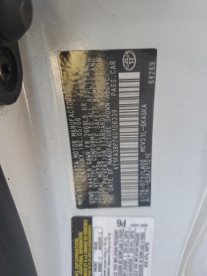 2006 Toyota Camry Solara Se VIN: 4T1FA38P76U106338 Lot: 81775315