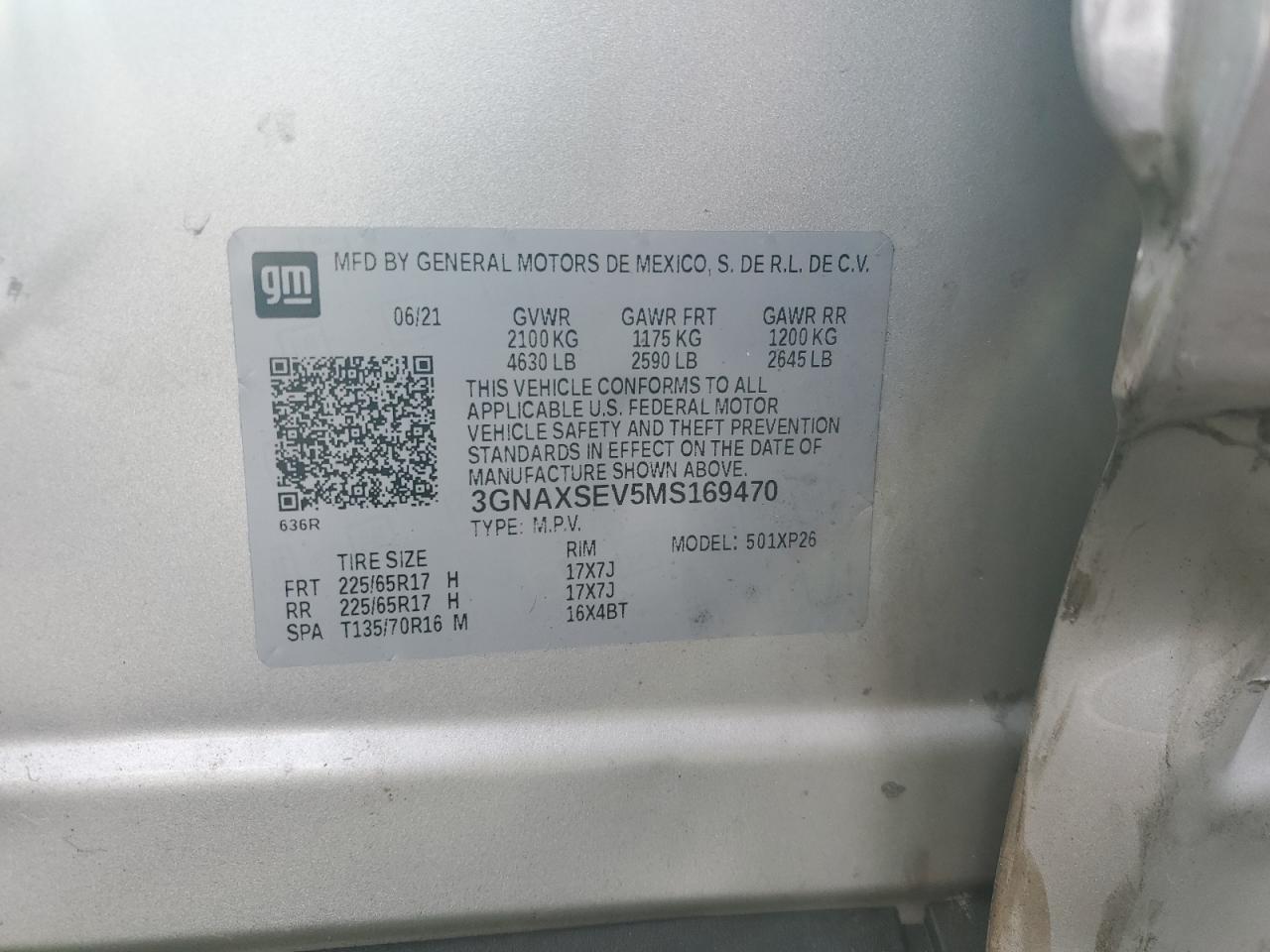 2021 Chevrolet Equinox Ls VIN: 3GNAXSEV5MS169470 Lot: 84065235