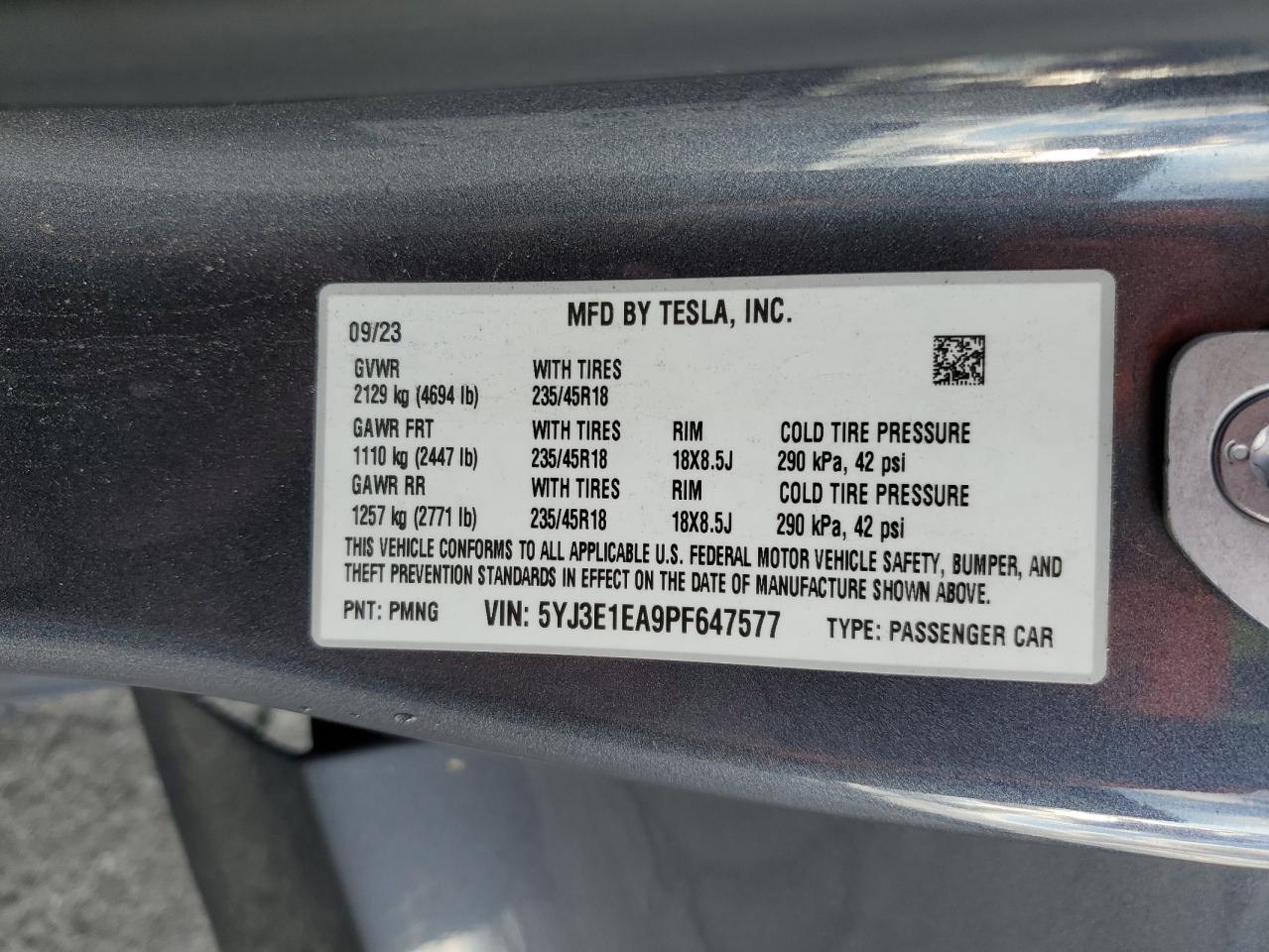 2023 Tesla Model 3 VIN: 5YJ3E1EA9PF647577 Lot: 81970705