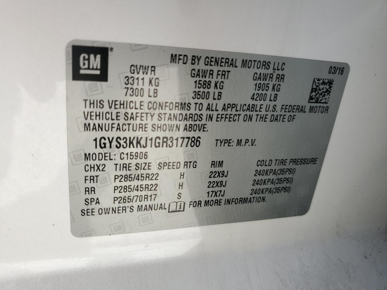 2016 Cadillac Escalade Esv Platinum VIN: 1GYS3KKJ1GR317786 Lot: 84760735