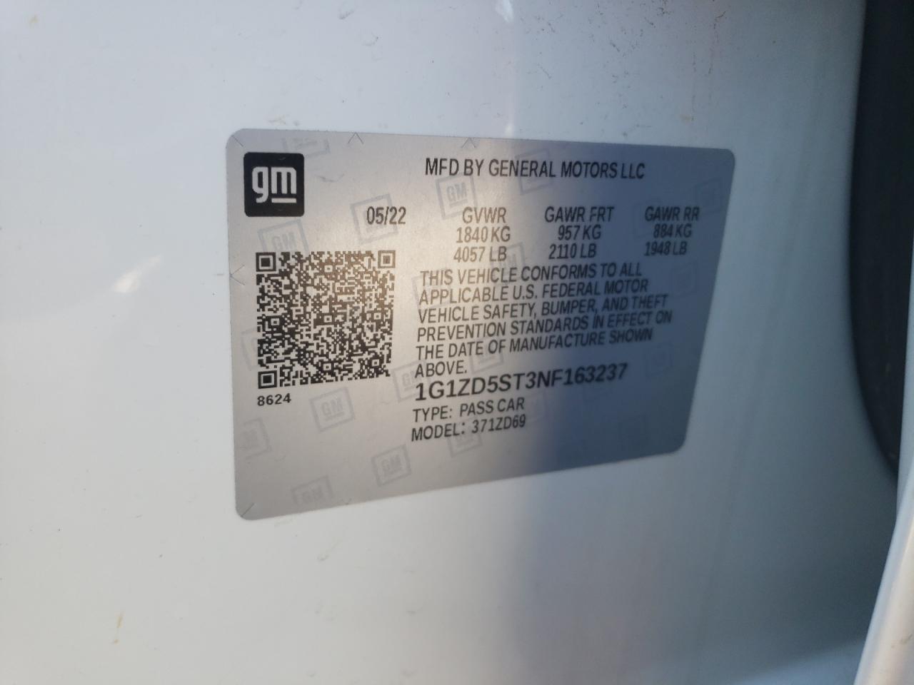 2022 Chevrolet Malibu Lt VIN: 1G1ZD5ST3NF163237 Lot: 81597525