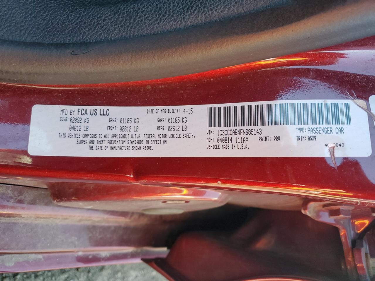 2015 Chrysler 200 Limited VIN: 1C3CCCAB4FN689143 Lot: 85555885