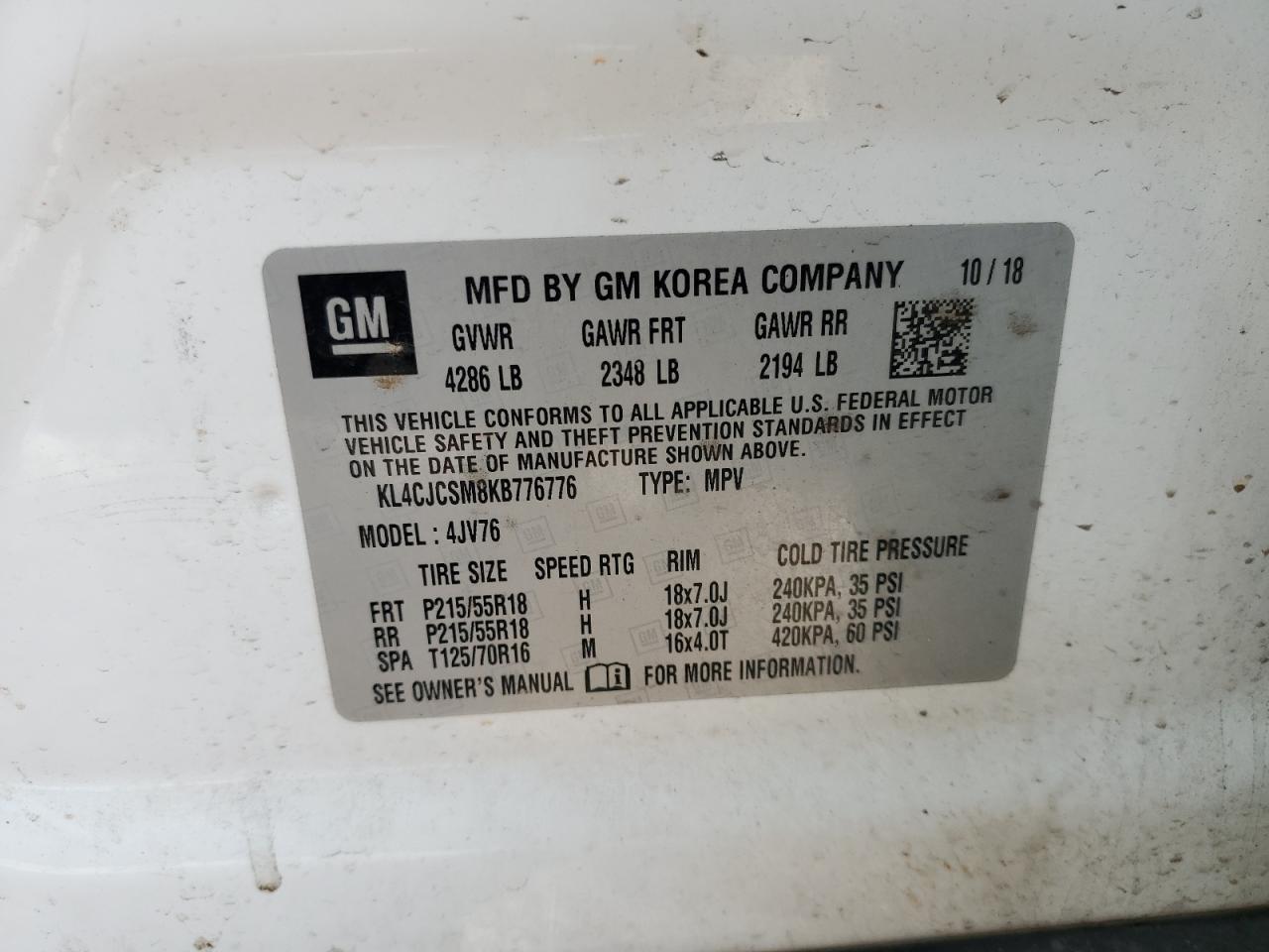 2019 Buick Encore Essence VIN: KL4CJCSM8KB776776 Lot: 89706155