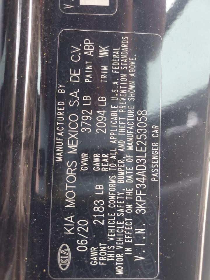 2020 Kia Forte Gt Line VIN: 3KPF34AD3LE253058 Lot: 84258485