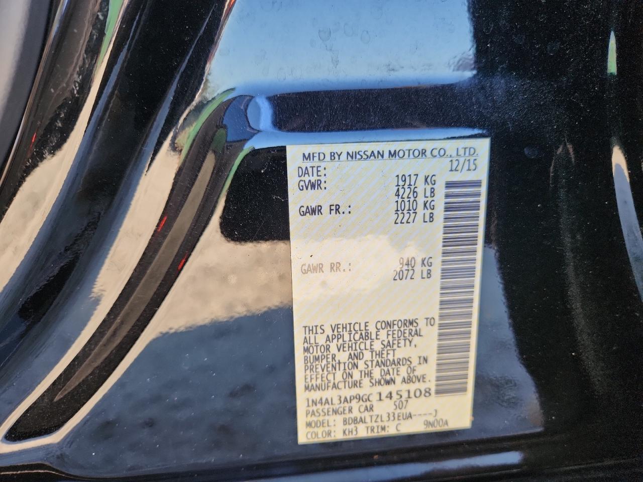 2016 Nissan Altima 2.5 VIN: 1N4AL3AP9GC145108 Lot: 87287335