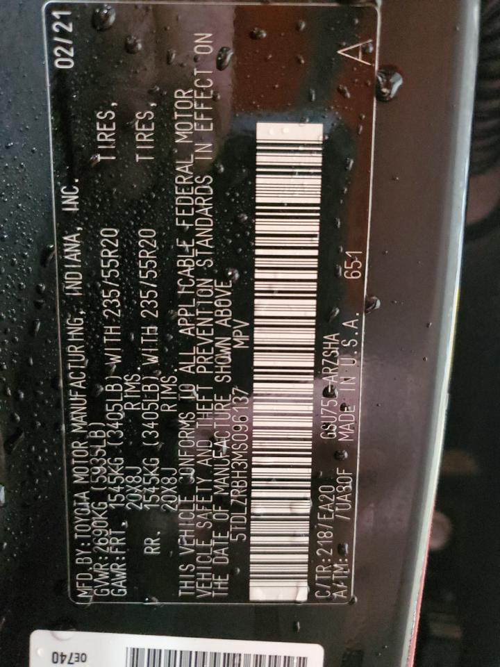 2021 Toyota Highlander Xse VIN: 5TDLZRBH3MS096137 Lot: 84579795