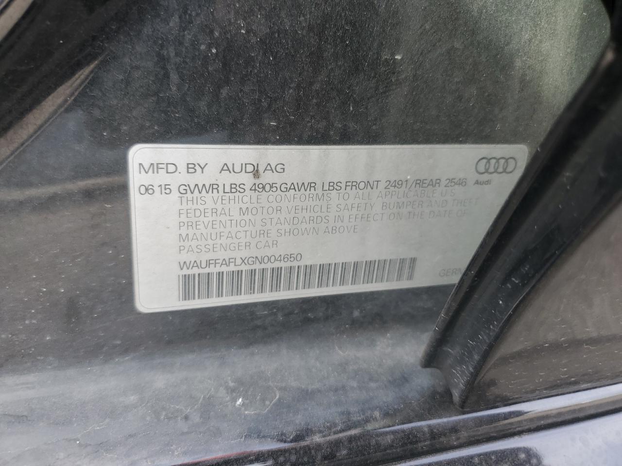 2016 Audi A4 Premium Plus S-Line VIN: WAUFFAFLXGN004650 Lot: 86799605