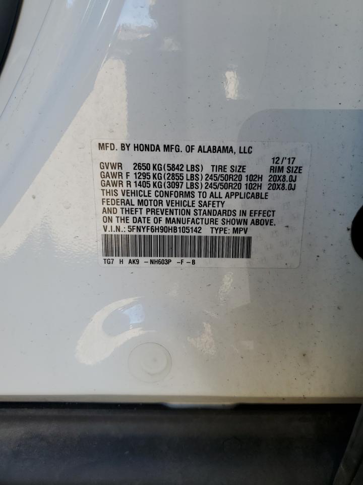 2017 Honda Pilot Touring VIN: 5FNYF6H90HB105142 Lot: 81924795