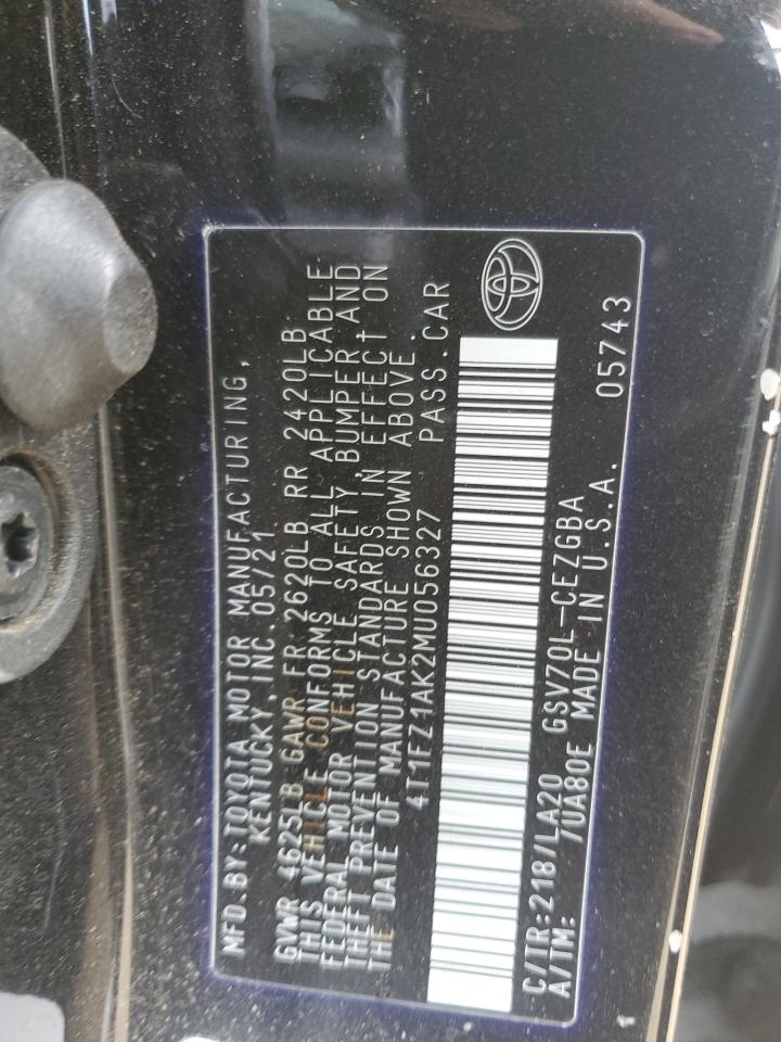 2021 Toyota Camry Xle VIN: 4T1FZ1AK2MU056327 Lot: 86466505