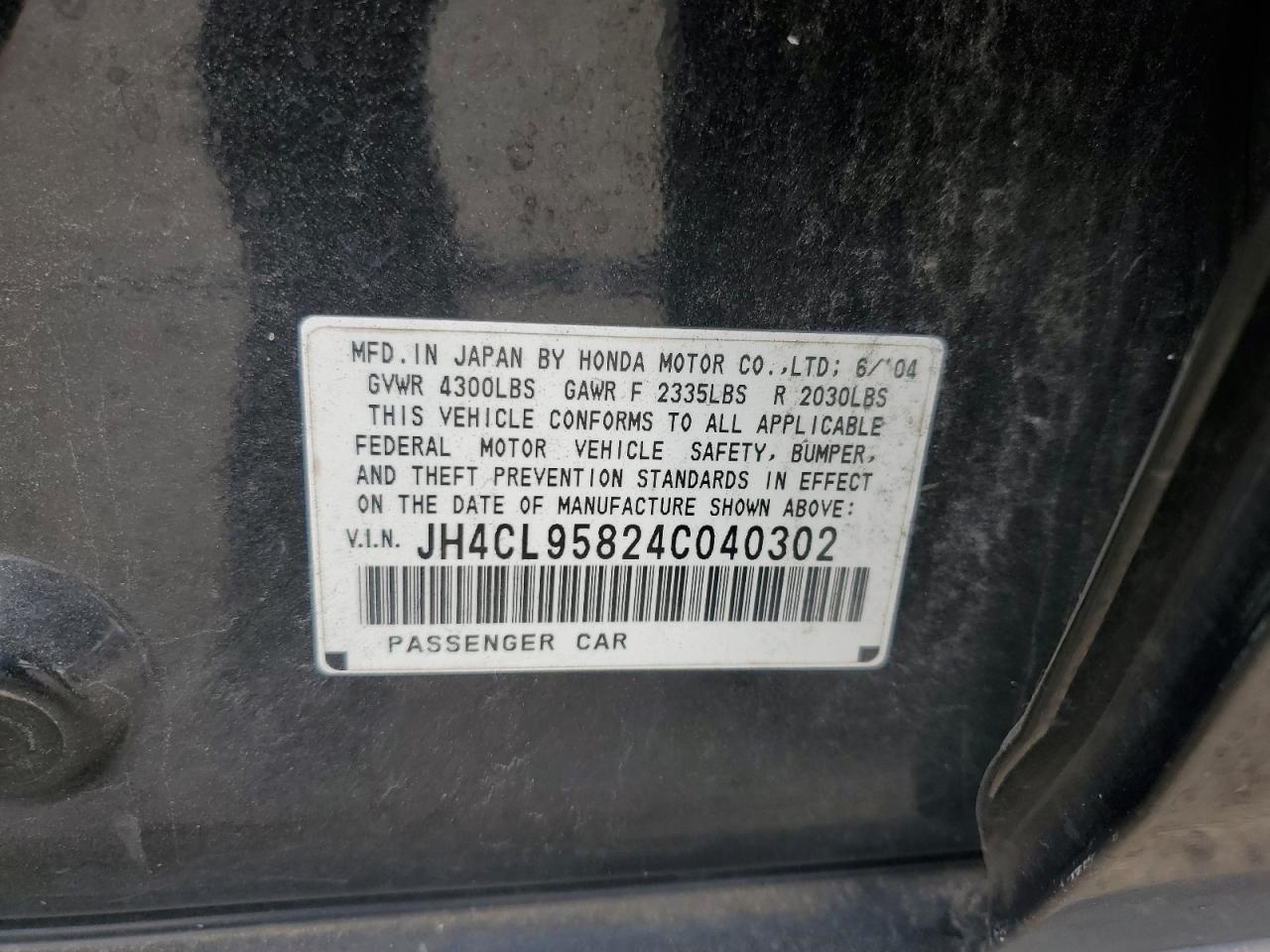 2004 Acura Tsx VIN: JH4CL95824C040302 Lot: 85897595