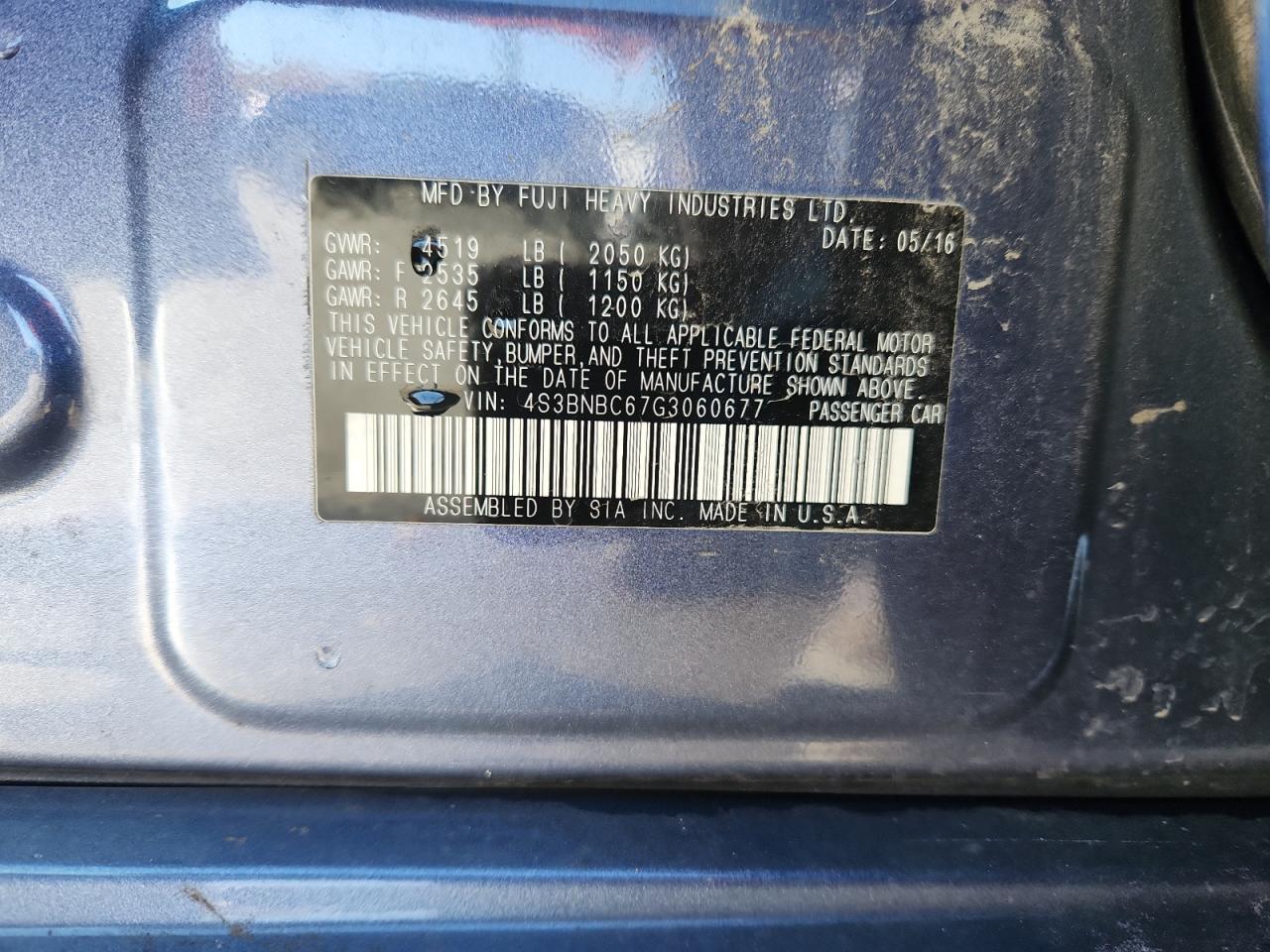 2016 Subaru Legacy 2.5I Premium VIN: 4S3BNBC67G3060677 Lot: 85425815