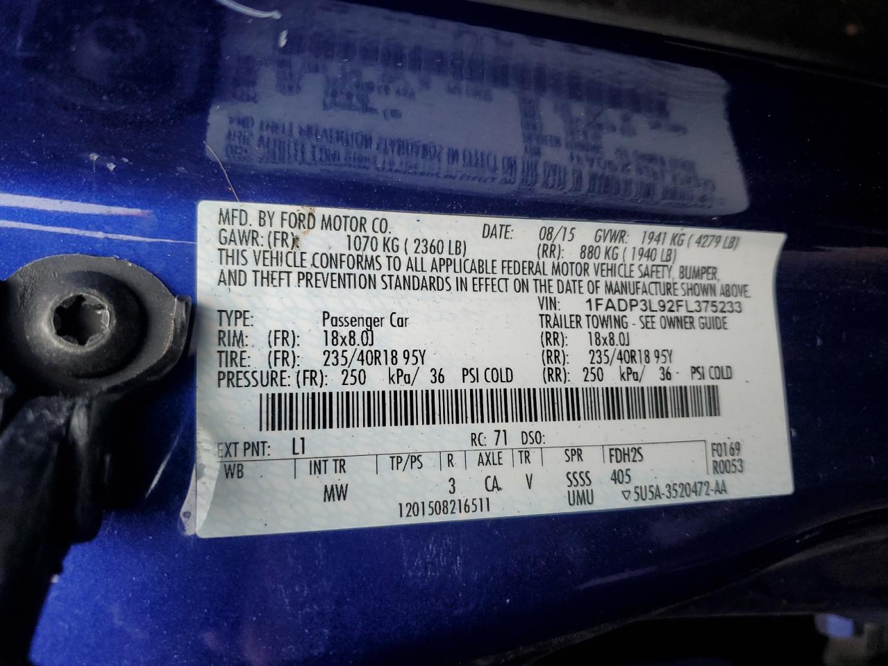 2015 Ford Focus St VIN: 1FADP3L92FL375233 Lot: 84561485