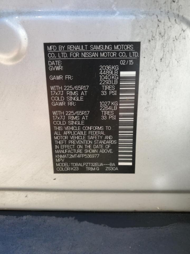 2015 Nissan Rogue S VIN: KNMAT2MT4FP536977 Lot: 85699335