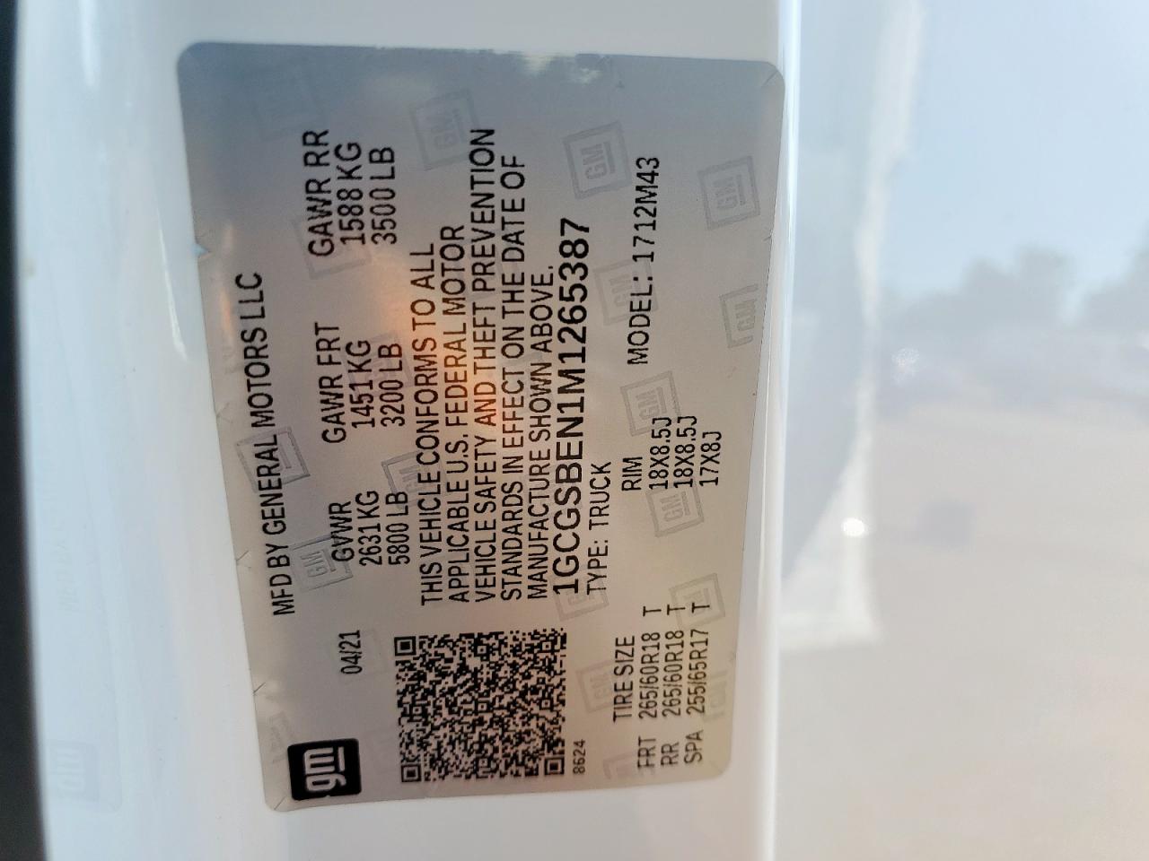 2021 Chevrolet Colorado VIN: 1GCGSBEN1M1265387 Lot: 82262595