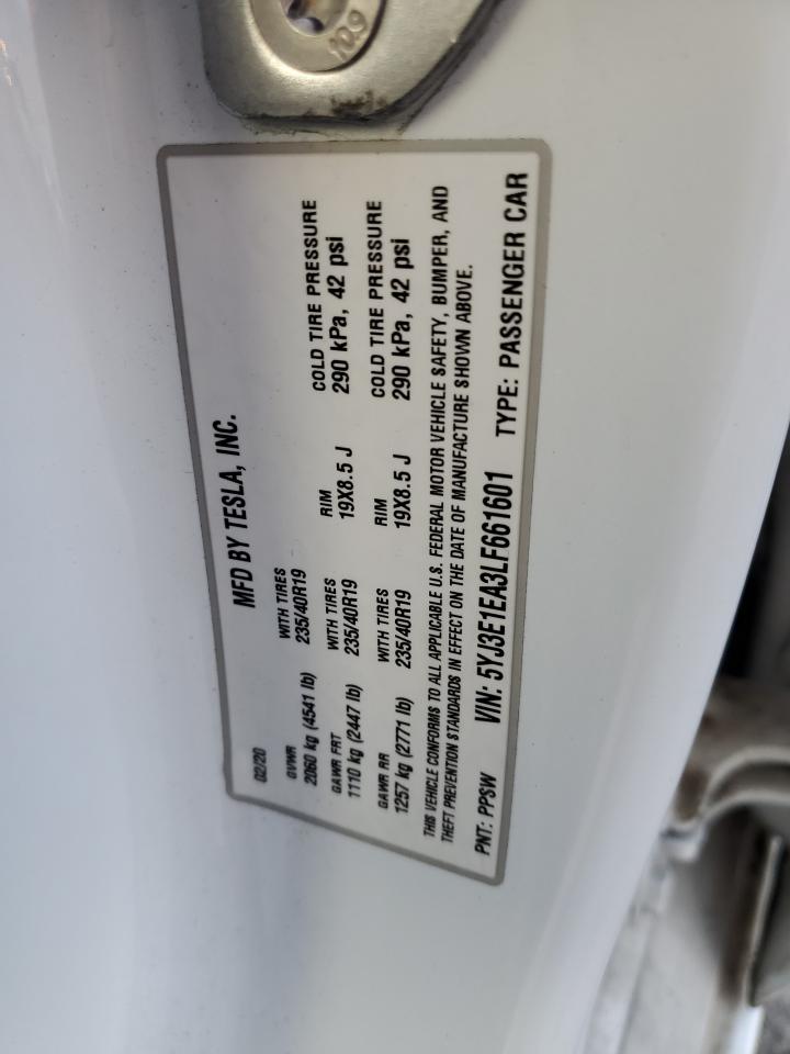 2020 Tesla Model 3 VIN: 5YJ3E1EA3LF661601 Lot: 82213465