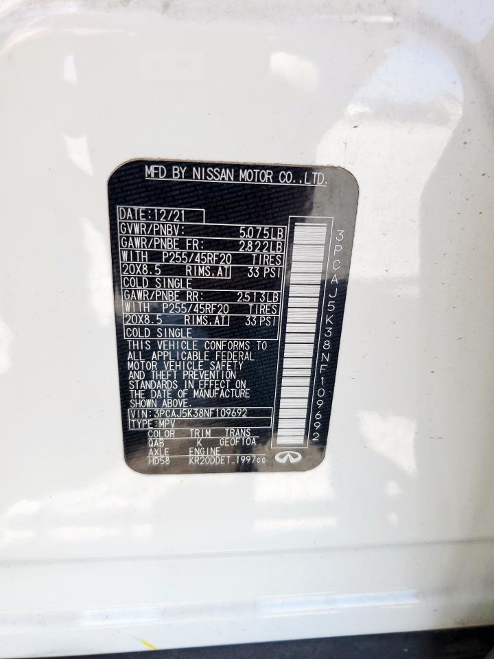 2022 Infiniti Qx55 Essential VIN: 3PCAJ5K38NF109692 Lot: 82305725