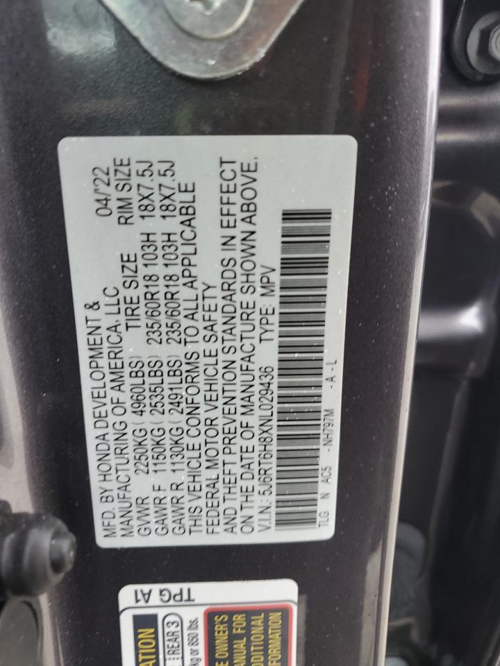 2022 Honda Cr-V Exl VIN: 5J6RT6H8XNL029436 Lot: 90484385