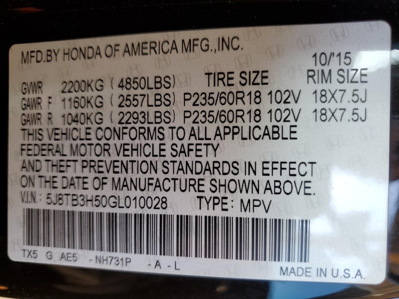 2016 Acura Rdx Technology VIN: 5J8TB3H50GL010028 Lot: 86551145