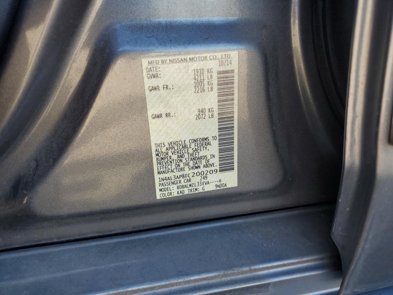 2015 Nissan Altima 2.5 VIN: 1N4AL3AP8FC200209 Lot: 86137205