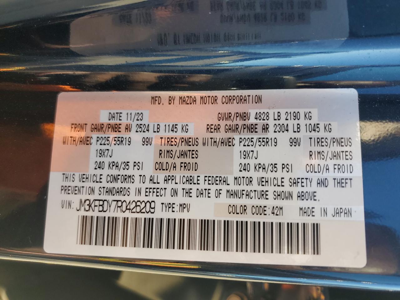 2024 Mazda Cx-5 Premium VIN: JM3KFBDY7R0426209 Lot: 90802665