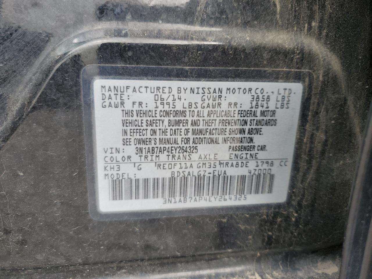 2014 Nissan Sentra S VIN: 3N1AB7AP4EY264325 Lot: 82294785