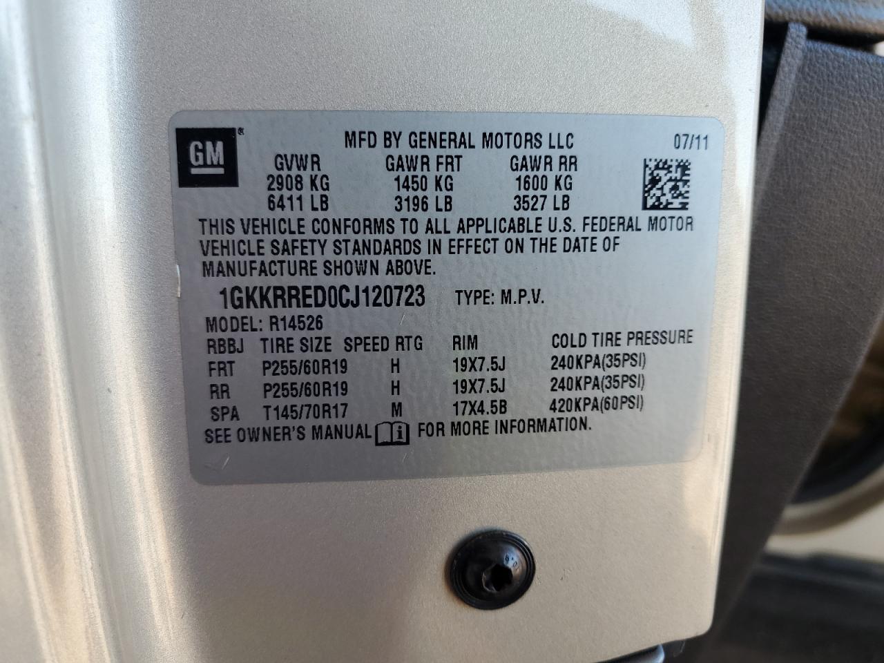 2012 GMC Acadia Slt-1 VIN: 1GKKRRED0CJ120723 Lot: 84796755