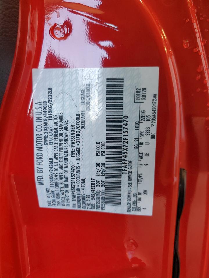 2002 Ford Mustang Gt VIN: 1FAFP45X72F157470 Lot: 84894705