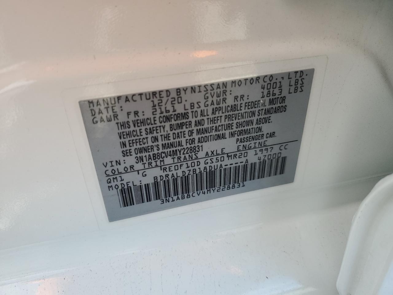 2021 Nissan Sentra Sv VIN: 3N1AB8CV4MY228831 Lot: 82231755