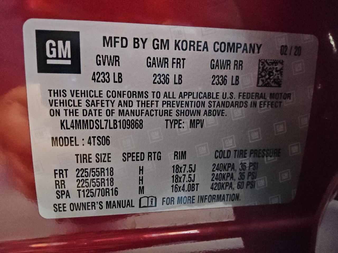 2020 Buick Encore Gx Select VIN: KL4MMDSL7LB109868 Lot: 86604675