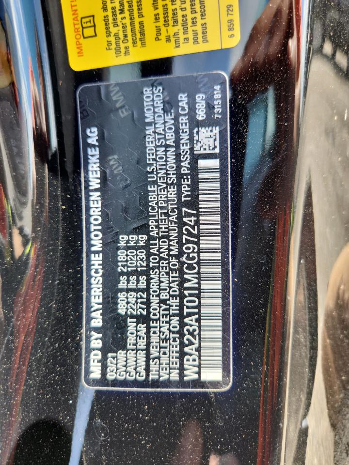 2021 BMW 430I VIN: WBA23AT01MCG97247 Lot: 82347345