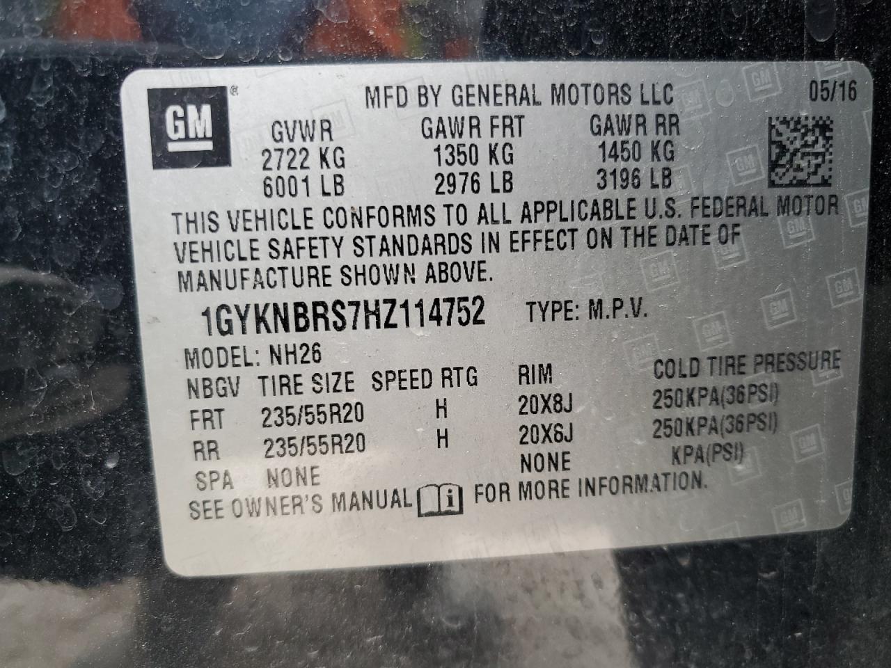 2017 Cadillac Xt5 Luxury VIN: 1GYKNBRS7HZ114752 Lot: 86500675