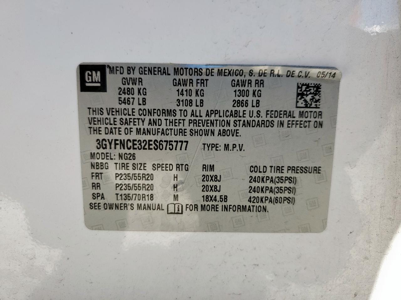 2014 Cadillac Srx Performance Collection VIN: 3GYFNCE32ES675777 Lot: 82381145