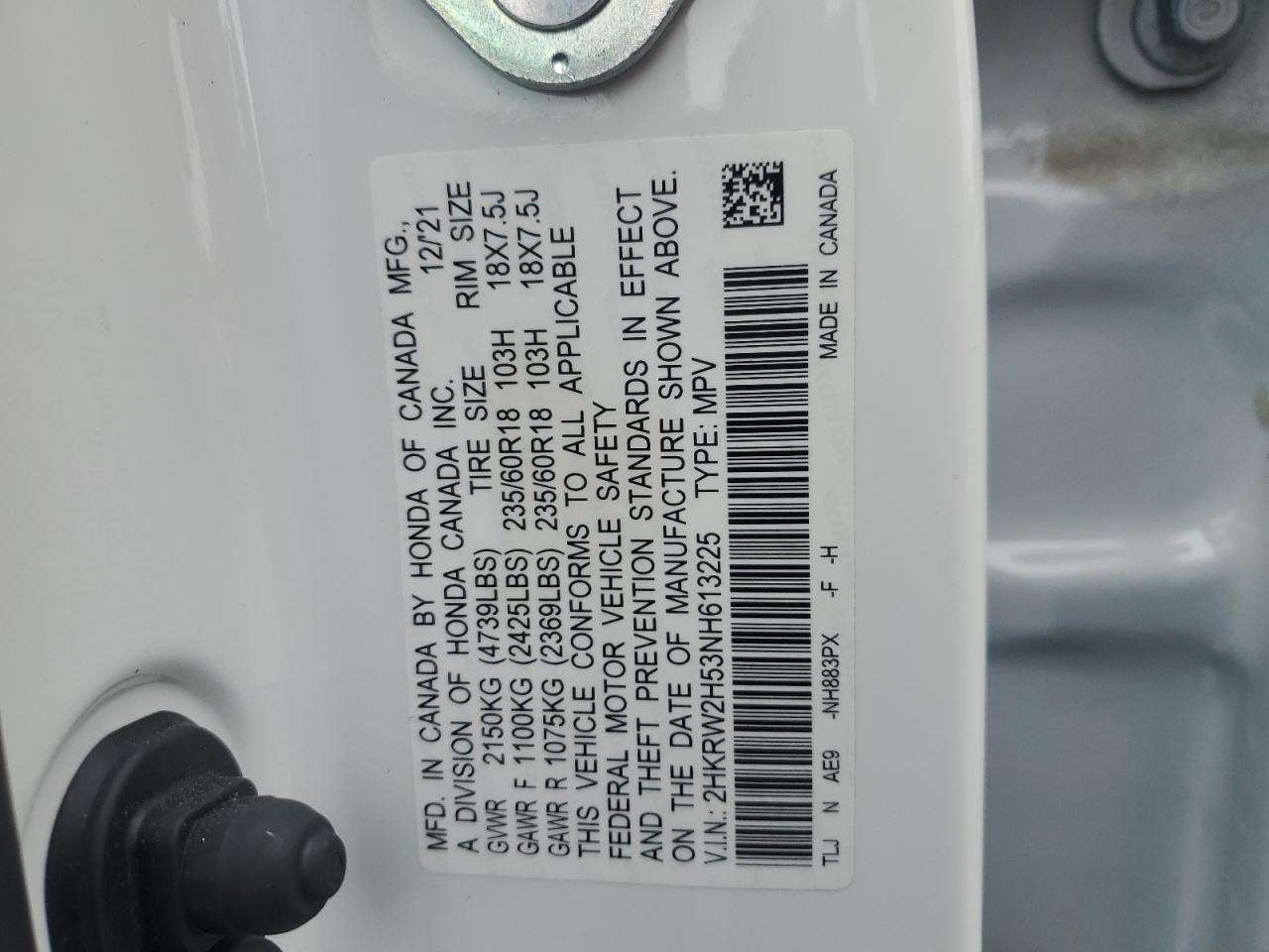 2022 Honda Cr-V Ex VIN: 2HKRW2H53NH613225 Lot: 86244035