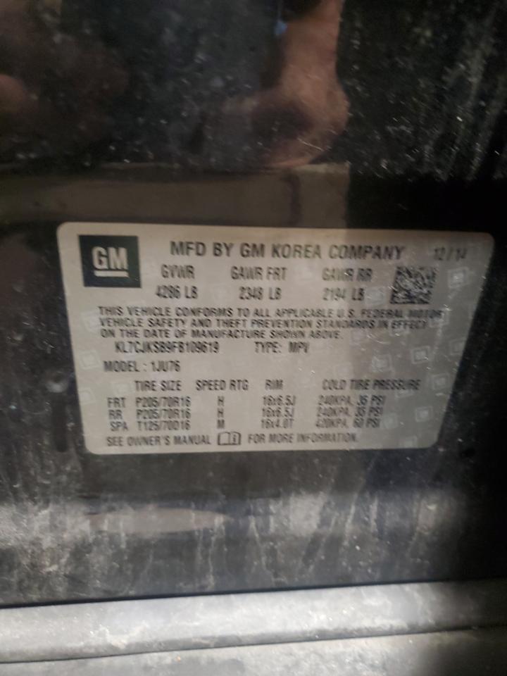 2015 Chevrolet Trax Ls VIN: KL7CJKSB9FB109619 Lot: 90333715