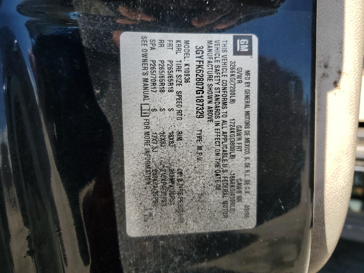 2007 Cadillac Escalade Ext VIN: 3GYFK62807G187329 Lot: 86226075