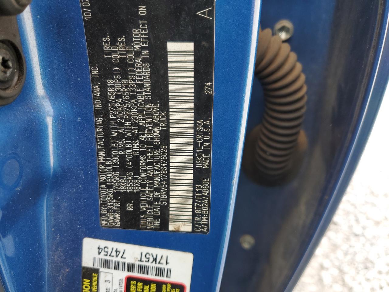 2008 Toyota Tundra Double Cab VIN: 5TBRV54178S476028 Lot: 81964675