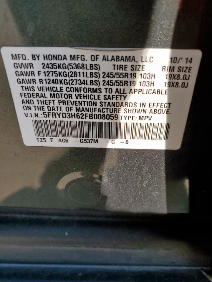 2015 Acura Mdx Technology VIN: 5FRYD3H62FB008059 Lot: 81529635