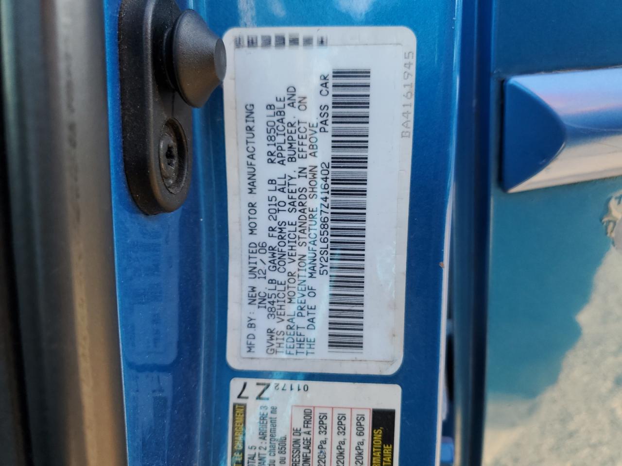 2007 Pontiac Vibe VIN: 5Y2SL65867Z416402 Lot: 81672635