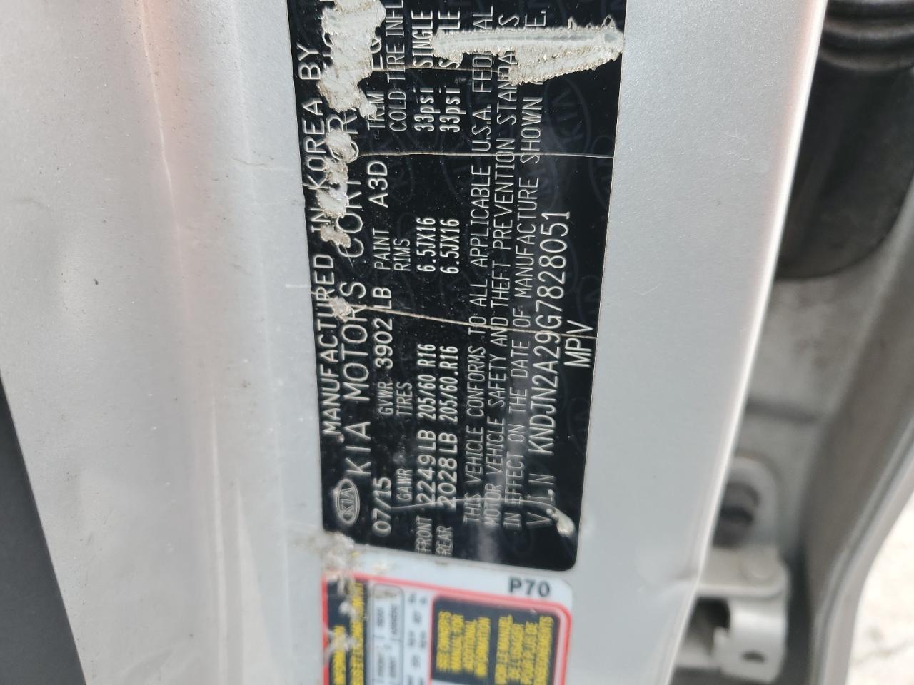 2016 Kia Soul VIN: KNDJN2A29G7828051 Lot: 85494885